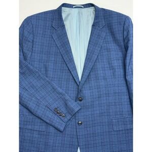 Bespoke Mahtani's Custom Tailors Blue Windowpane Plaid Wool Blazer 50R Hong Kong